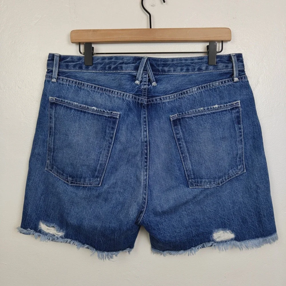 Good American Womens Shorts 10/30 Blue Distressed Frayed Hem High Rise Denim